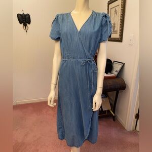 GAP Denim Blue Wrap Midi Dress